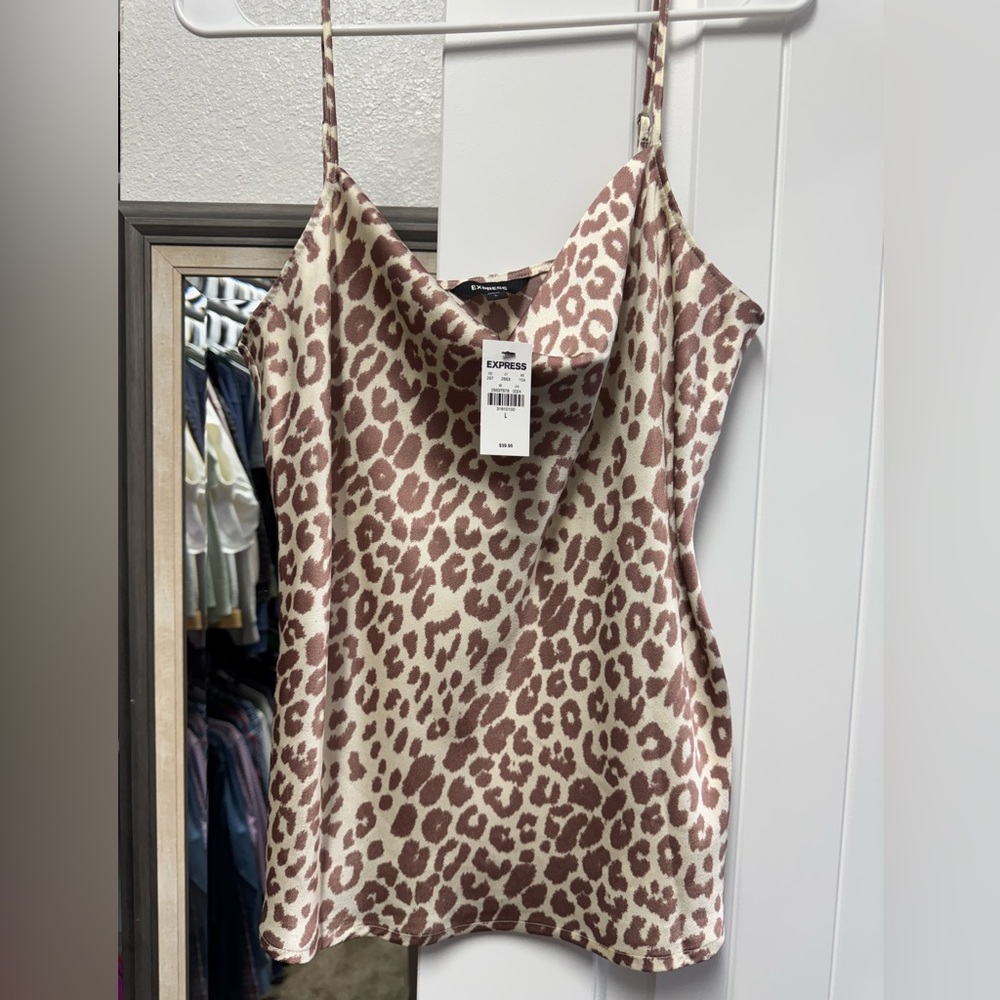 Express Brown and Cream Leopard Cowl Neck Camisole